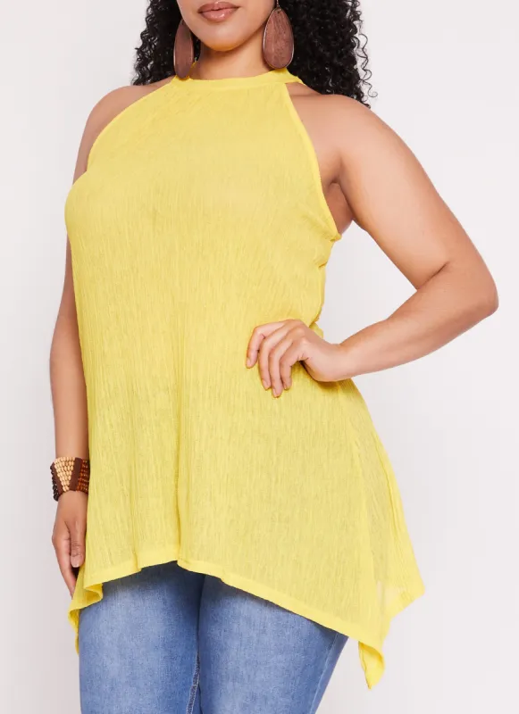 Plus Size Gauze Knit Sharkbite Hem Top sold by Rainbow