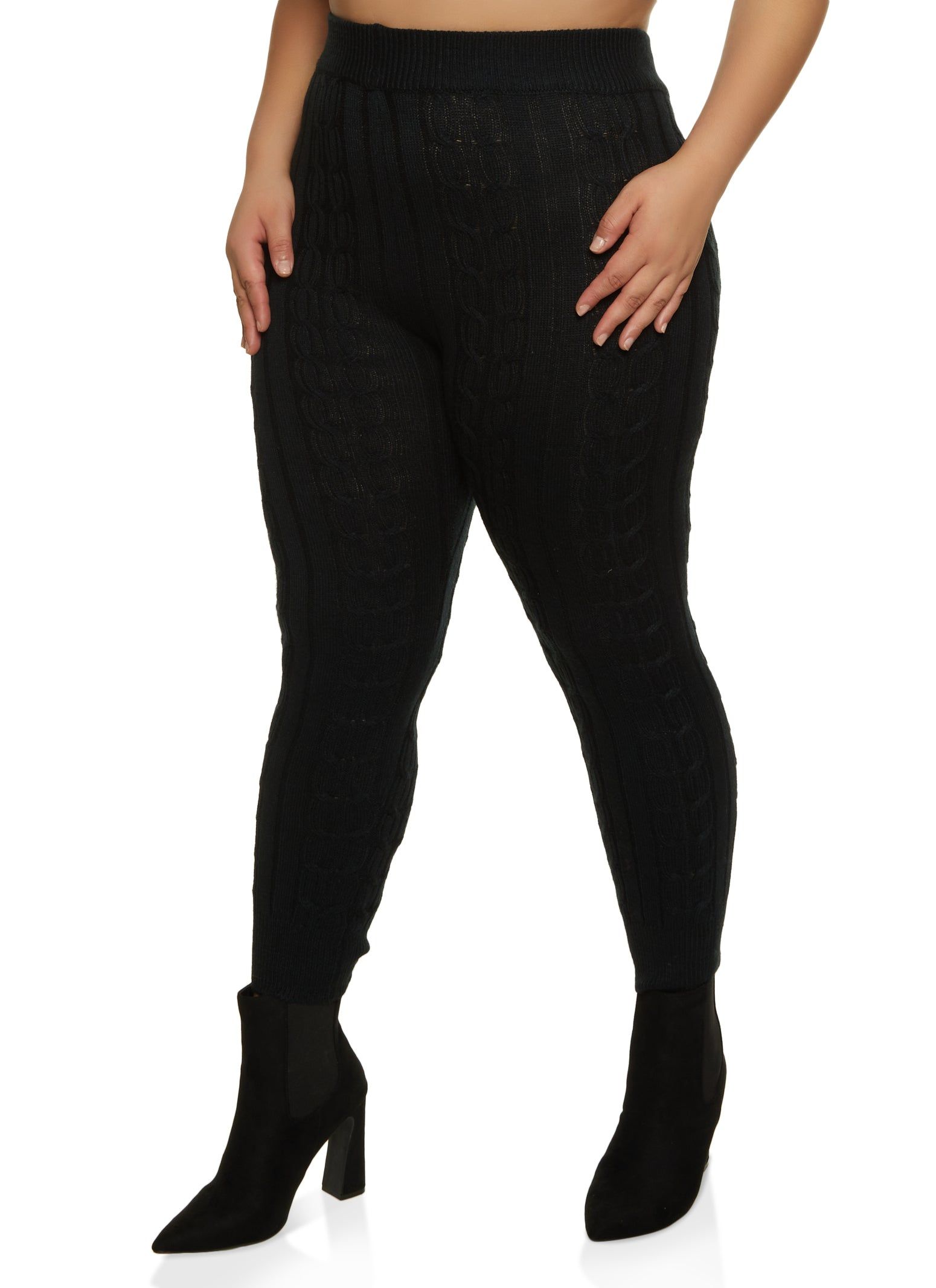 Plus Size Cable Knit High Waist Leggings sold by Rainbow