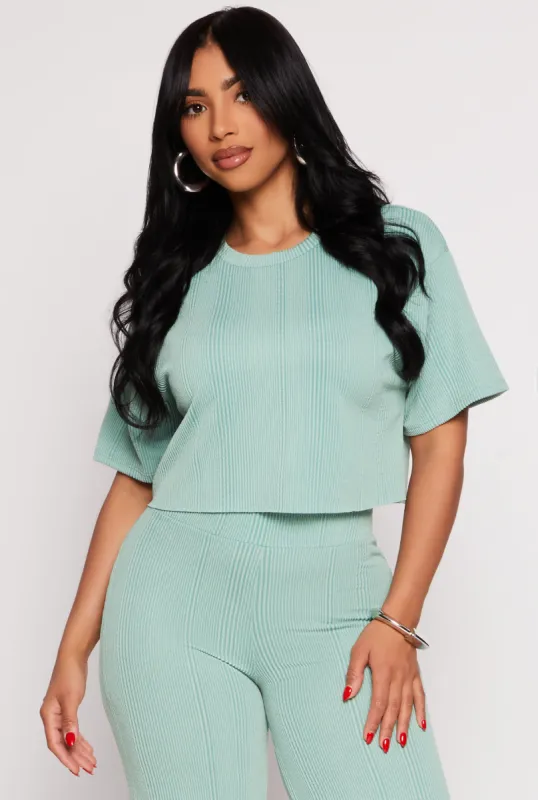 Rib Knit Short Sleeve Boxy Crop Top sold by Rainbow