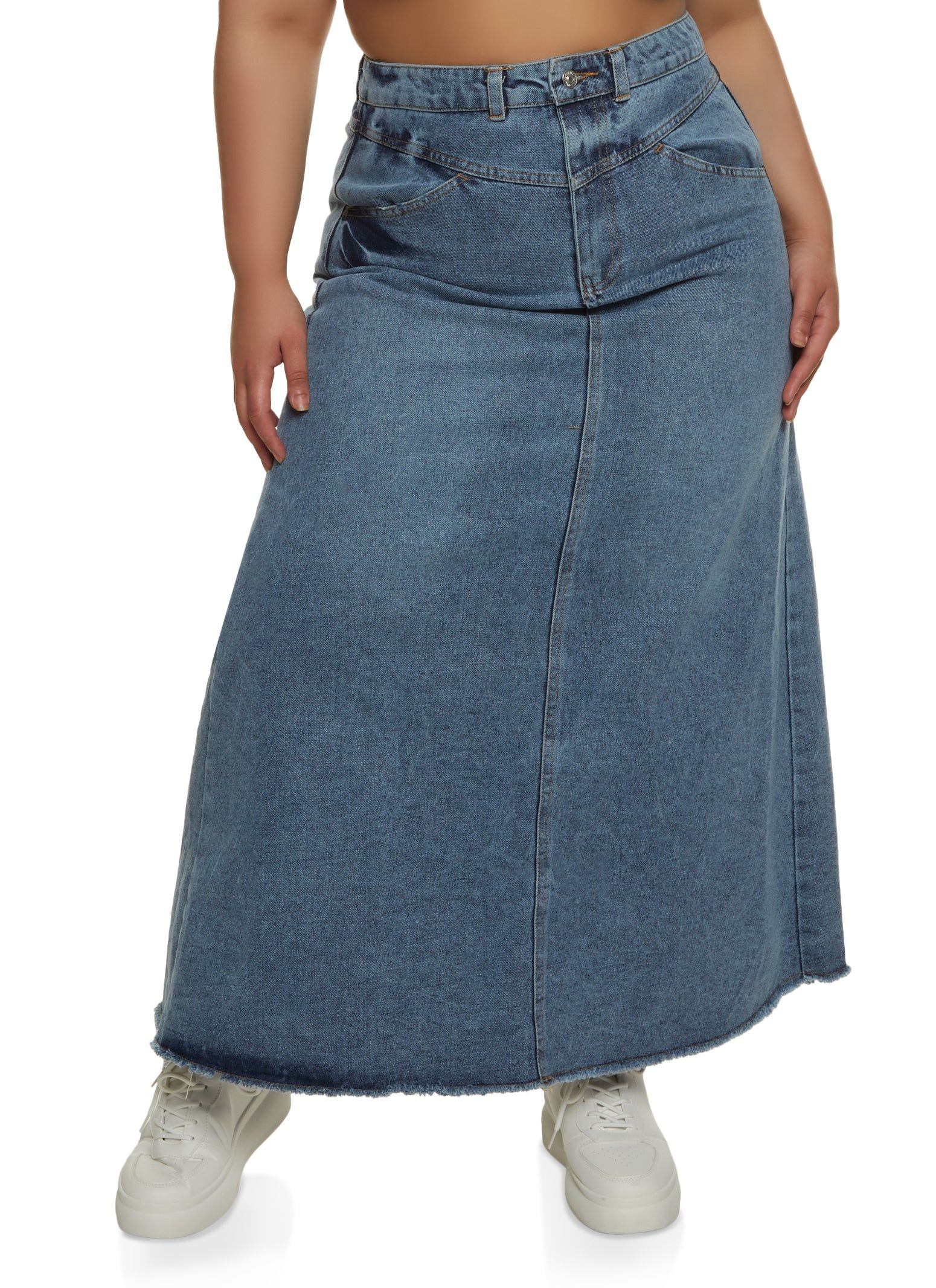 Plus Size High Waist Denim Maxi Skirt sold by Rainbow