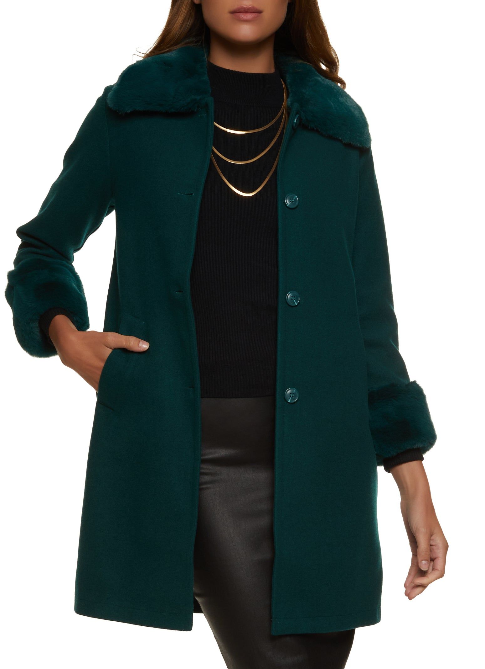 Faux Fur Trim Trench Coat sold by Rainbow