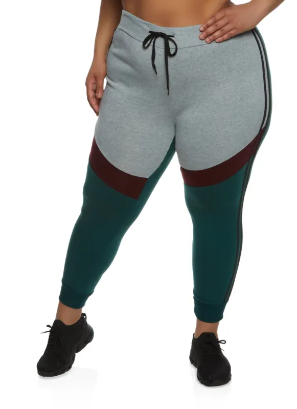 Plus Size Color Block Varsity Stripe Joggers sold by Rainbow