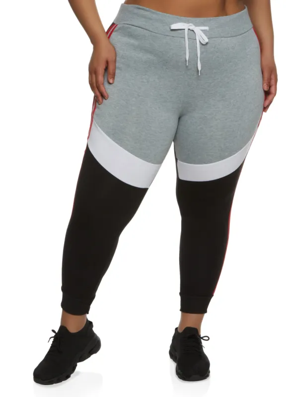 Plus Size Color Block Varsity Stripe Joggers sold by Rainbow