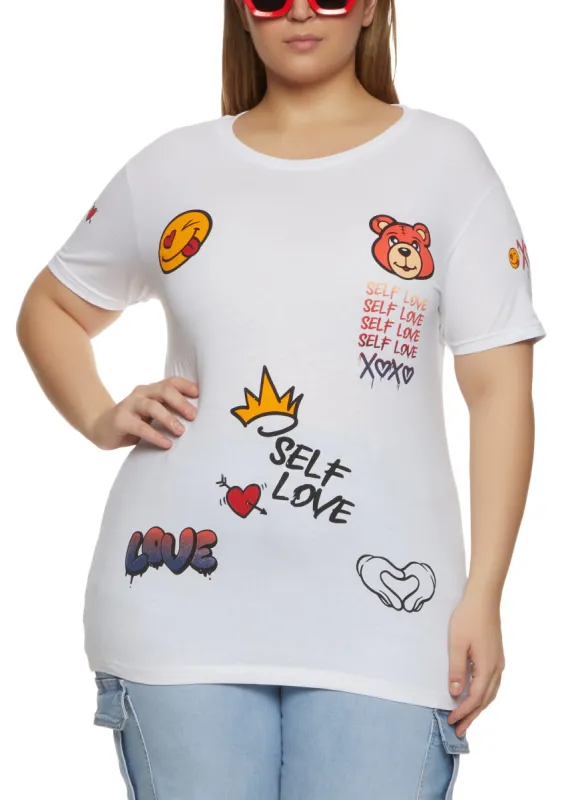 Plus Size Self Love Graphic Crew Neck T Shirt sold by Rainbow
