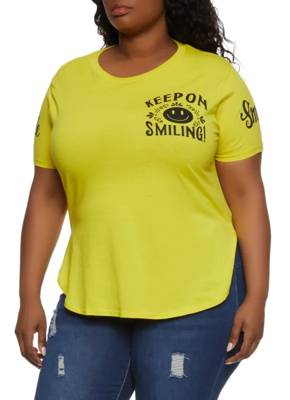 Plus Size Keep On Smiling Graphic Tee sold by Rainbow