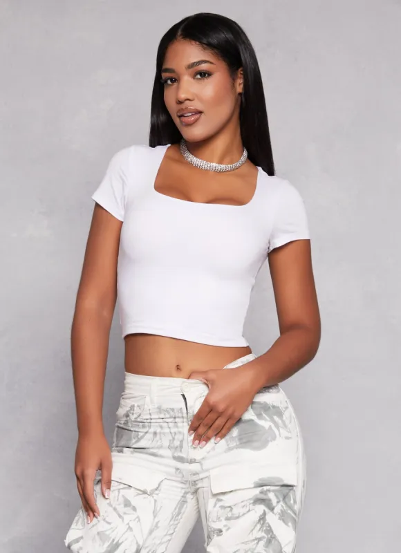 Basic Scoop Neck Cropped Tee sold by Rainbow