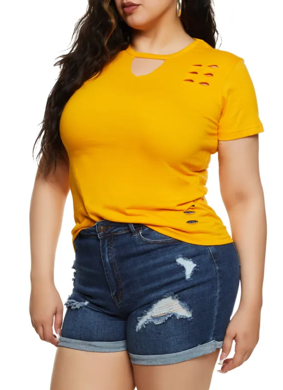 Plus Size Basic Laser Cut T Shirt sold by Rainbow