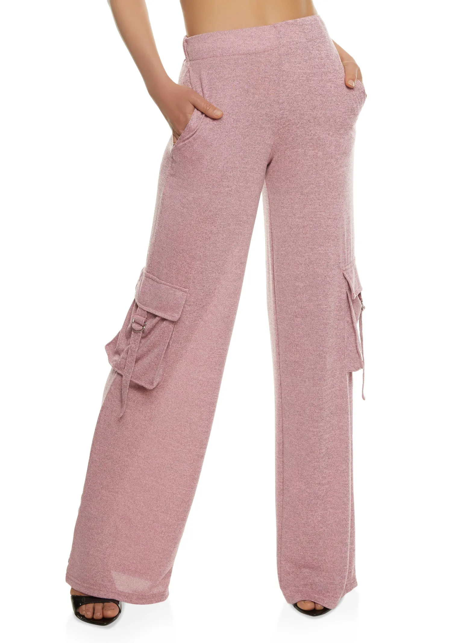 Daisy Brushed Knit Wide Leg Cargo Pocket Pants sold by Rainbow