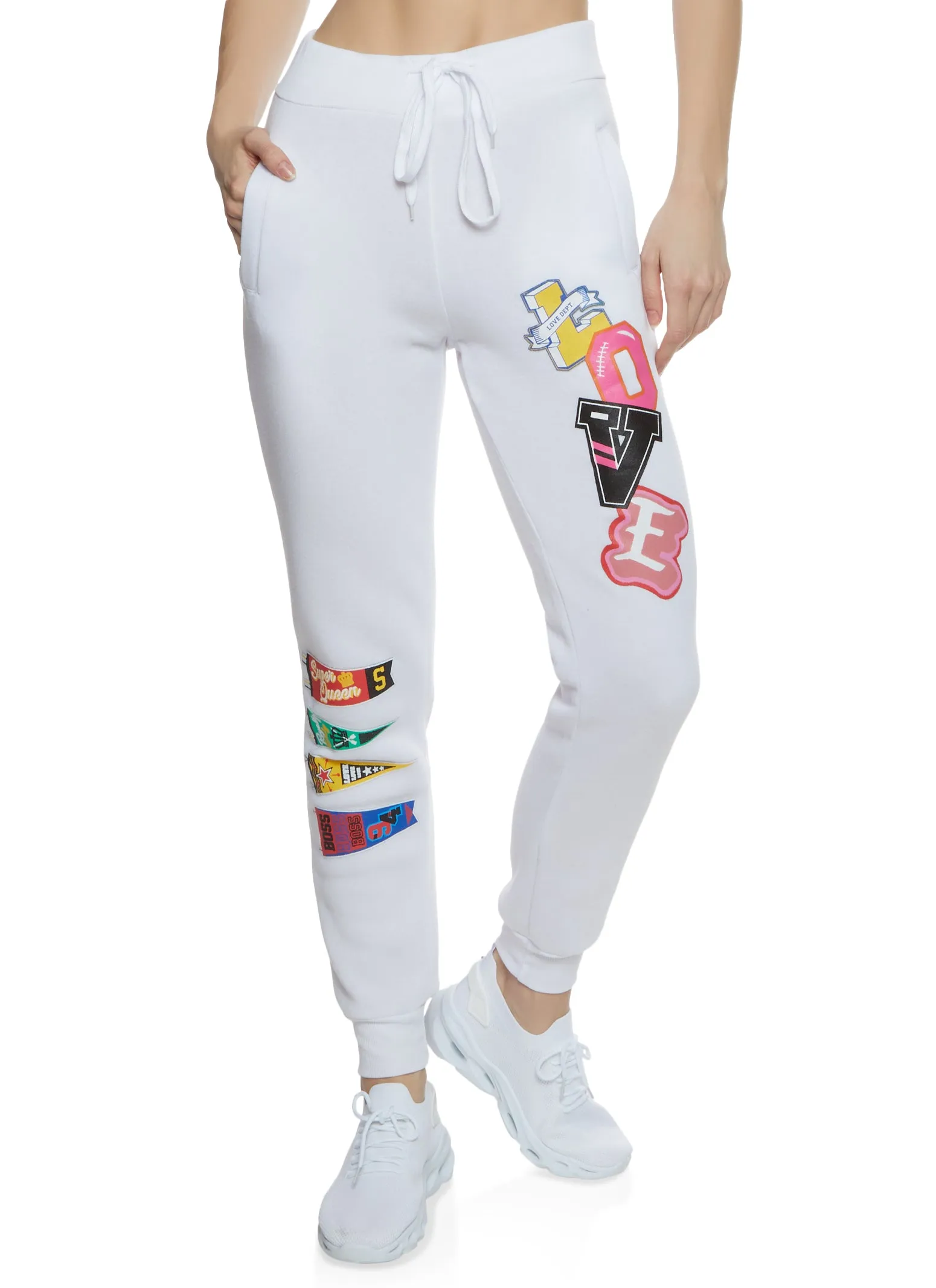 Love Patch Graphic Drawstring Joggers sold by Rainbow