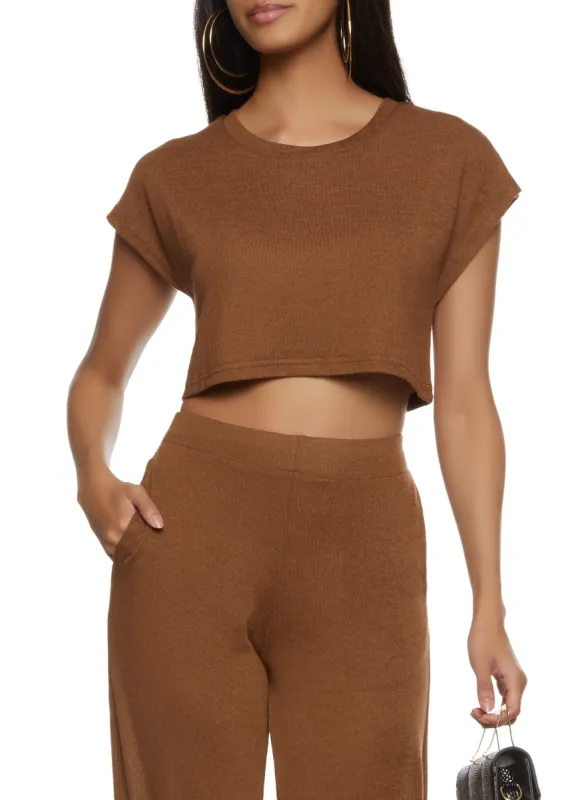 Brushed Knit Short Sleeve Crop Top sold by Rainbow