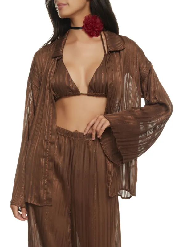 Lurex Shadow Stripe Open Front Top and Halter Top sold by Rainbow