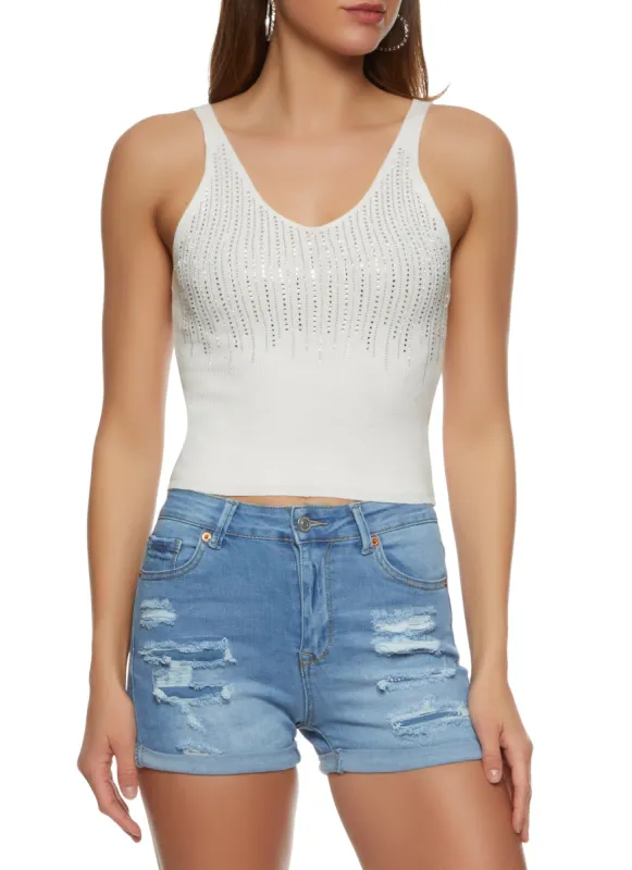 Rhinestone Studded Sweater Tank Top sold by Rainbow