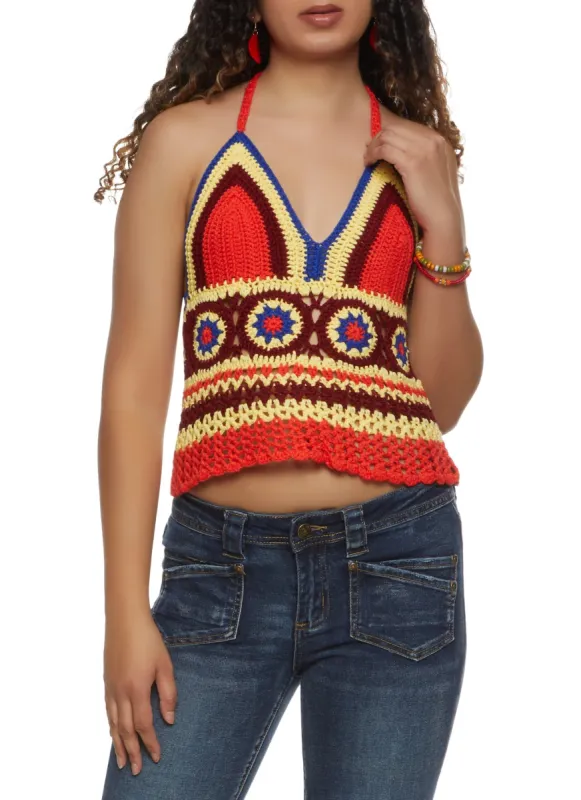 Striped Crochet Halter Top sold by Rainbow