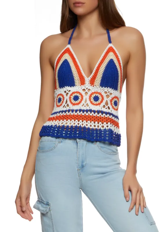 Striped Crochet Halter Top sold by Rainbow