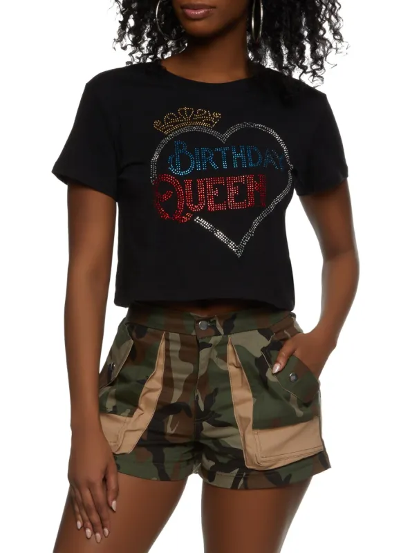 Rhinestone Birthday Queen Cropped Tee sold by Rainbow