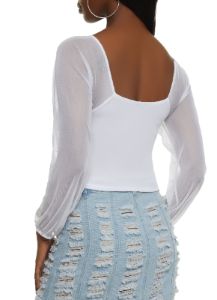 Mesh Long Sleeve Ruched Crop Top sold by Rainbow