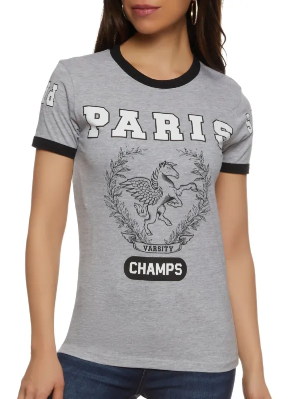 Paris Varsity Champs Graphic Ringer Tee sold by Rainbow