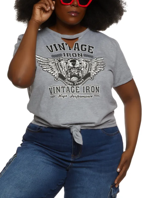 Plus Size Vintage Iron Hanky Hem Graphic Tee sold by Rainbow