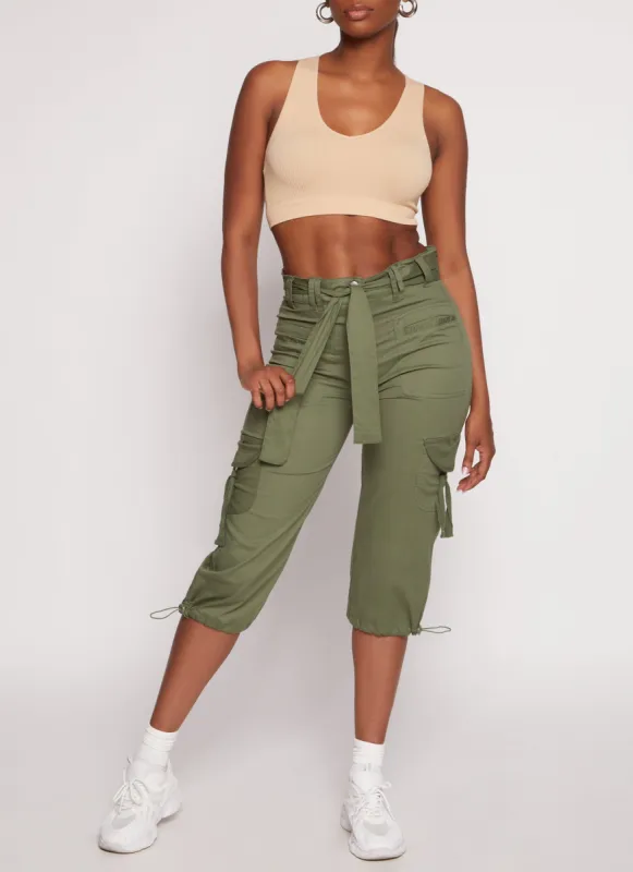 Poplin Tie Waist Capri Cargo Pants sold by Rainbow