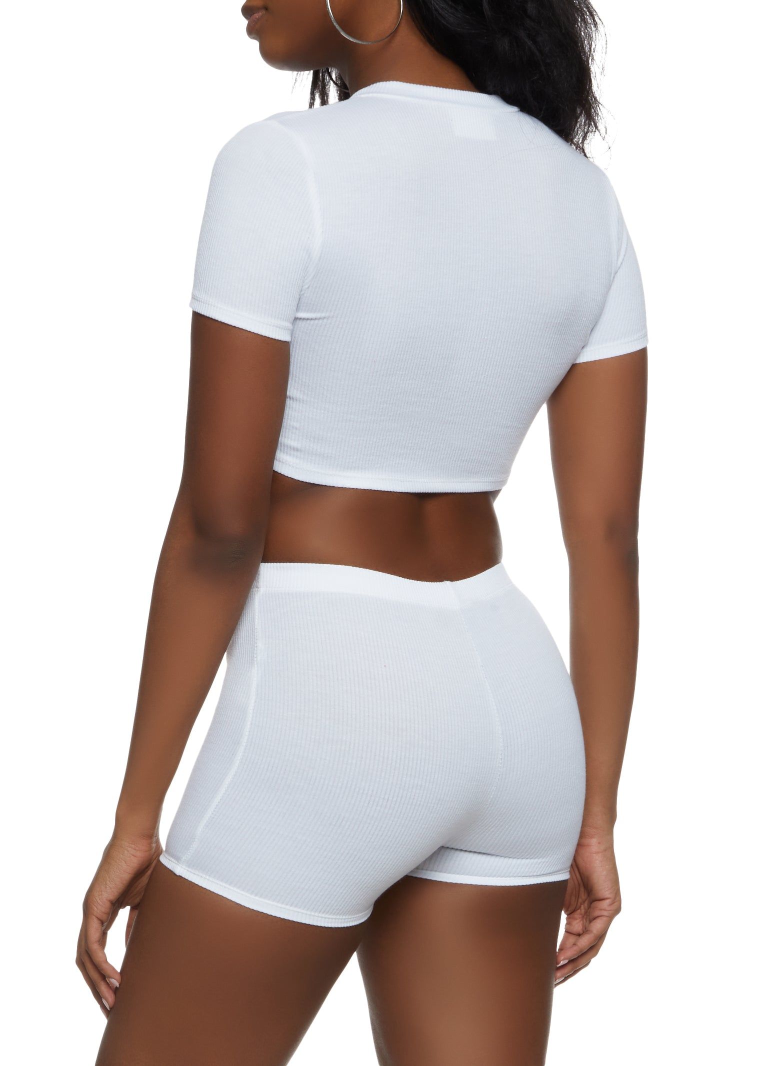 Ribbed Knot Front Crop Top and Shorts Set sold by Rainbow product image thumbnail 2