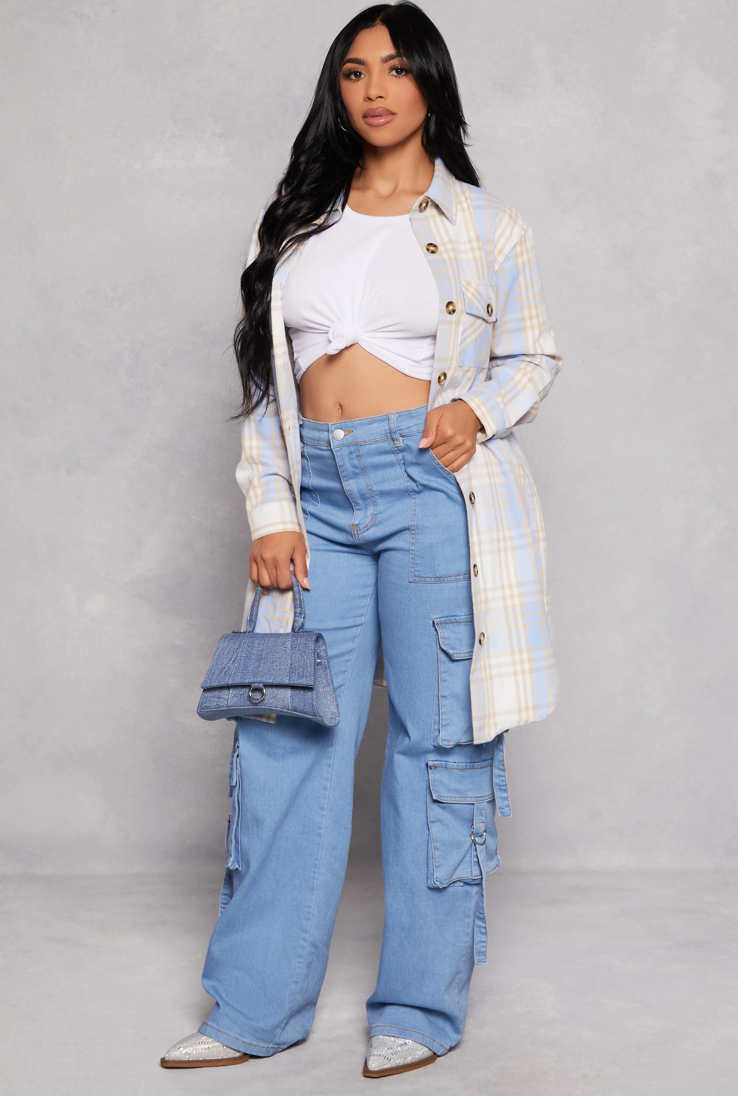 Plaid Flannel Button Front Shacket sold by Rainbow product image thumbnail 2