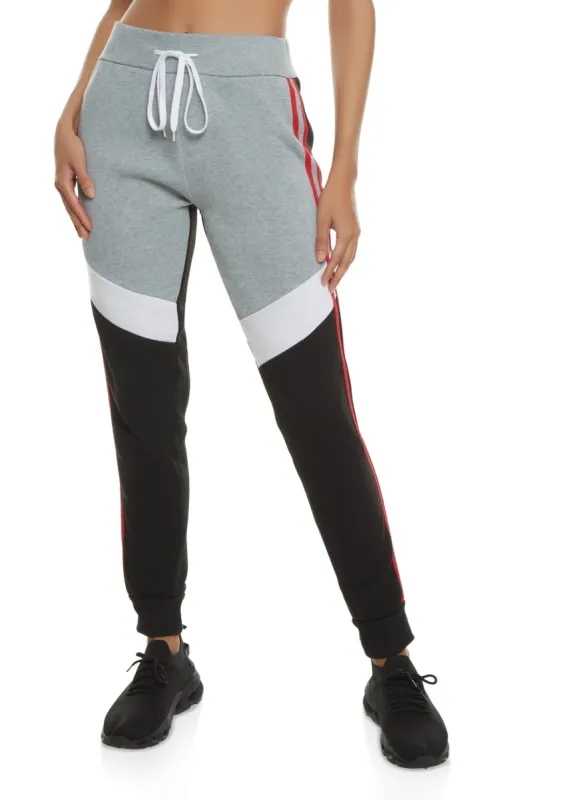 Color Block Varsity Stripe Drawstring Joggers sold by Rainbow