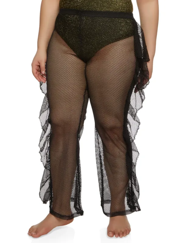 Plus Size Fishnet Ruffle Cover Up Pants sold by Rainbow