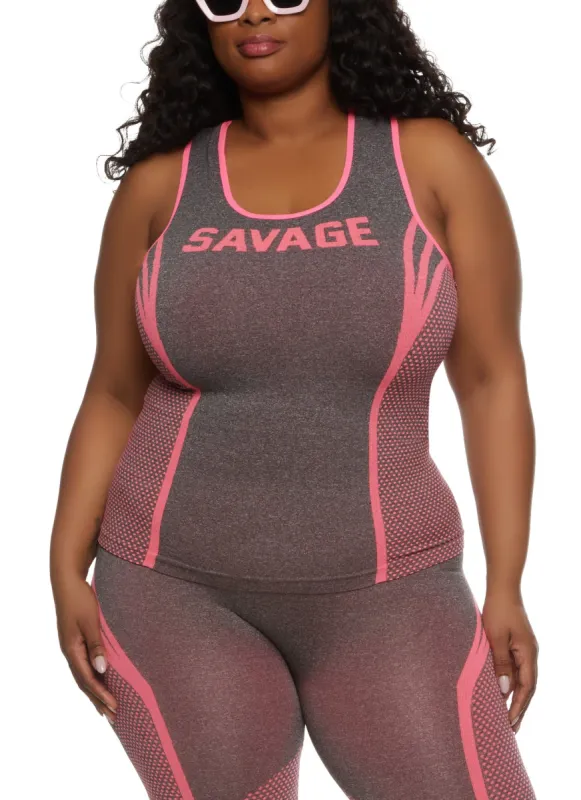 Plus Size Seamless Savage Graphic Tank Top sold by Rainbow