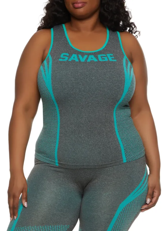 Plus Size Seamless Savage Graphic Tank Top sold by Rainbow