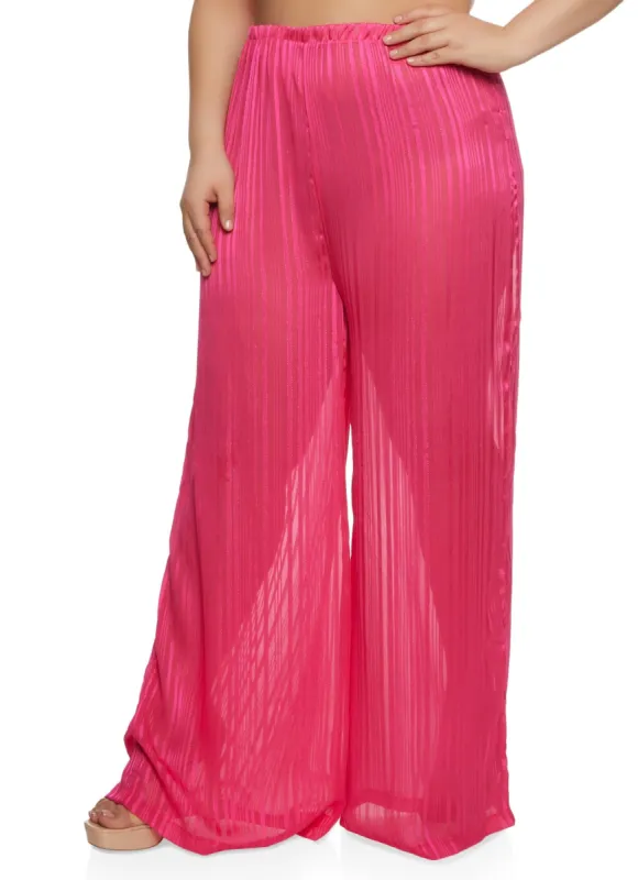 Plus Size Lurex Shadow Stripe Wide Leg Pants sold by Rainbow