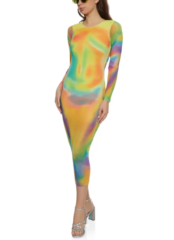 Mesh Printed Long Sleeve Maxi Dress sold by Rainbow