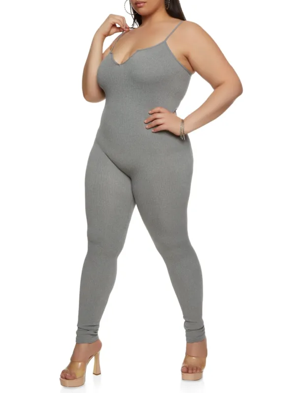 Plus Size Seamless Notch Neck Cami Catsuit sold by Rainbow