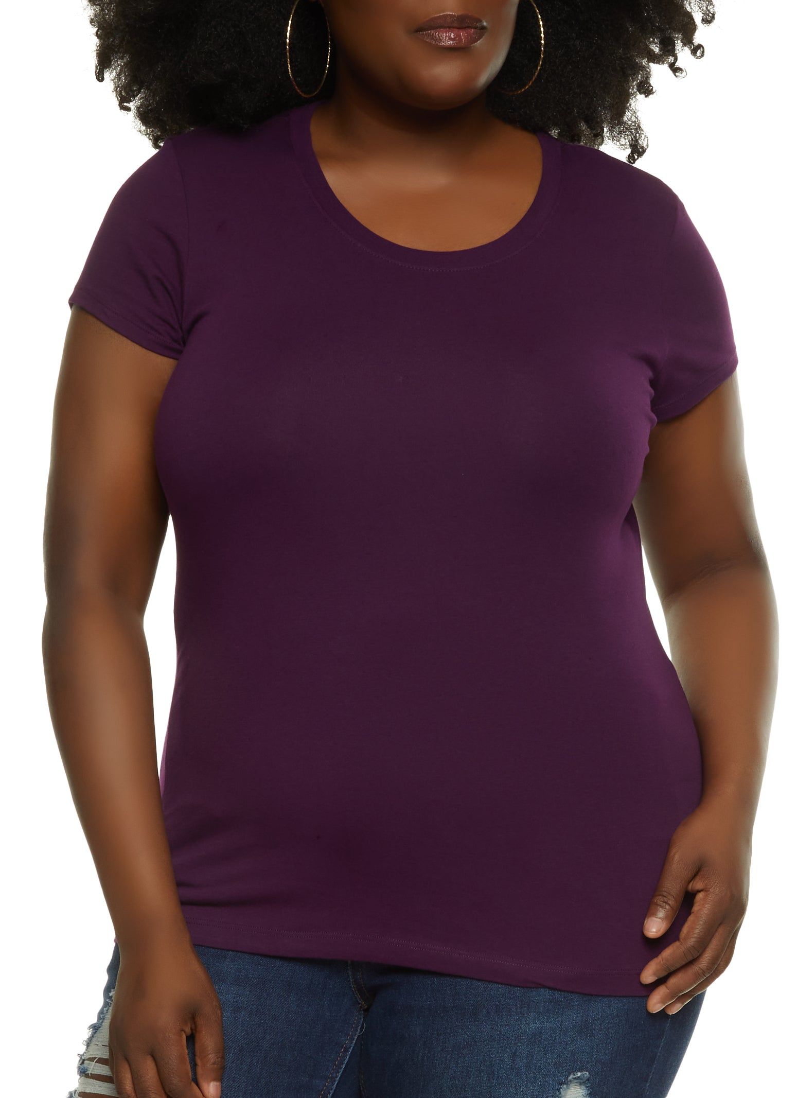 Plus Size Basic Short Sleeve Crew Neck Tee sold by Rainbow