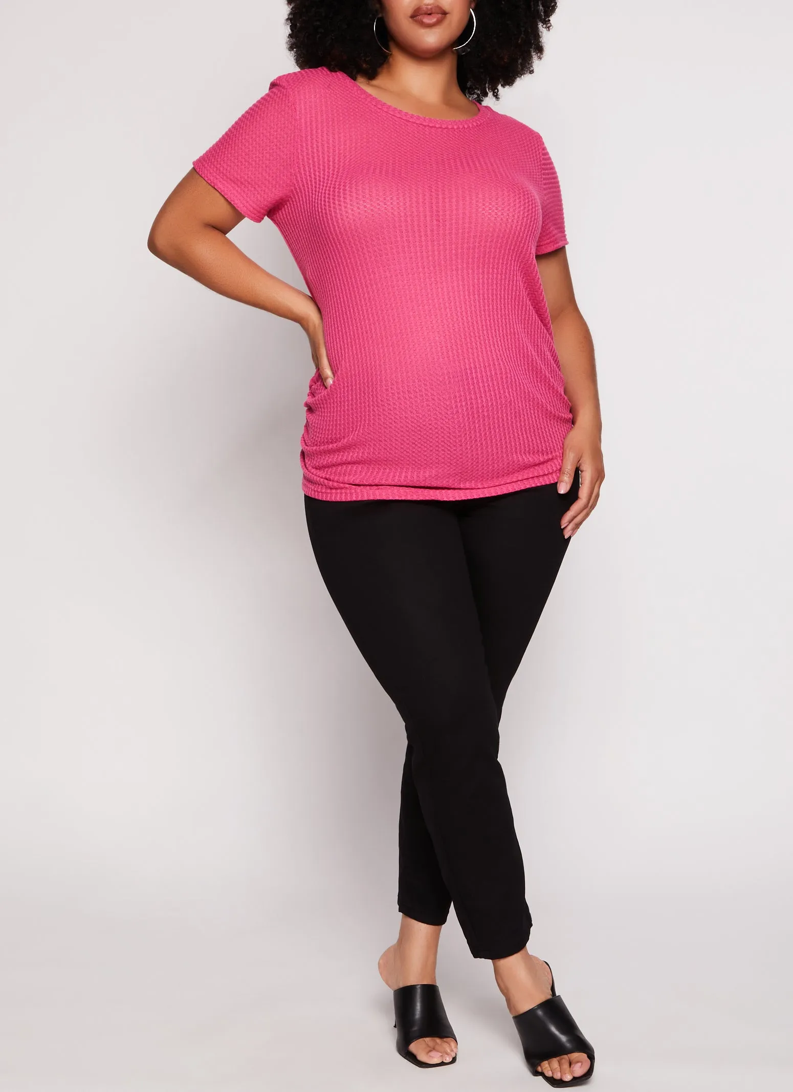 Plus Size Waffle Knit Crew Neck Ruched Tee sold by Rainbow product image thumbnail 2