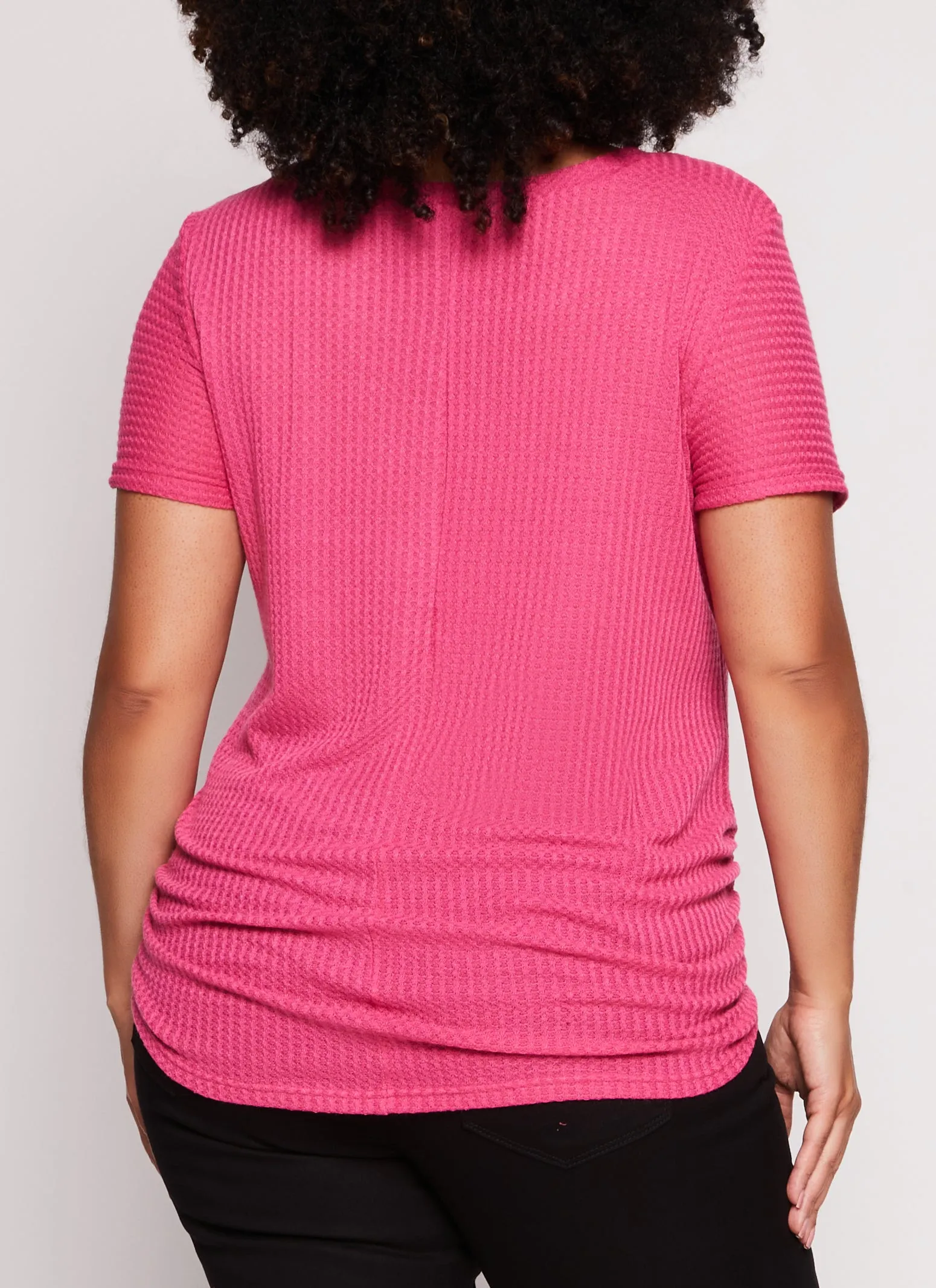 Plus Size Waffle Knit Crew Neck Ruched Tee sold by Rainbow product image thumbnail 3