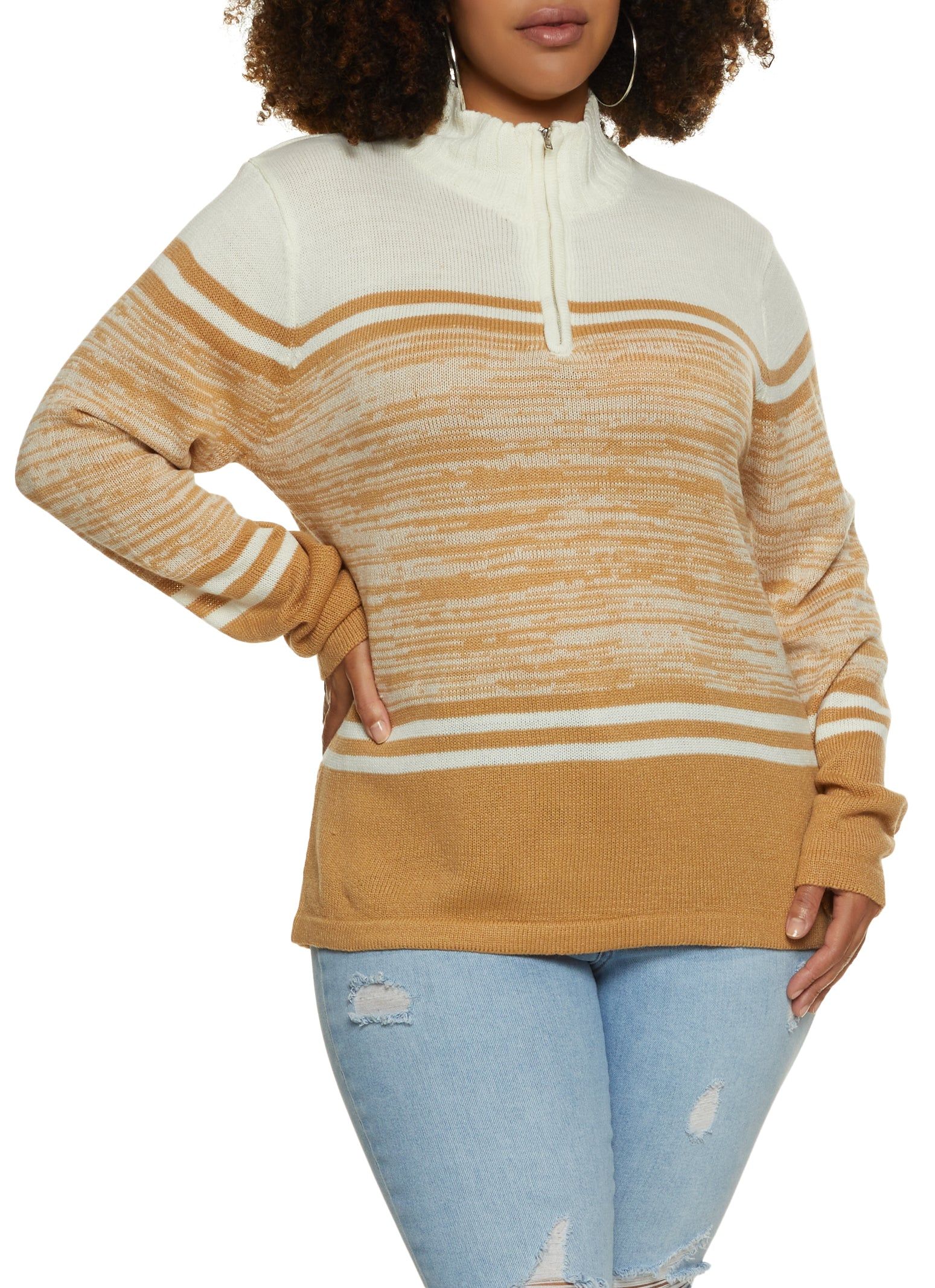 Plus Size Marled Zip Neck Sweater sold by Rainbow