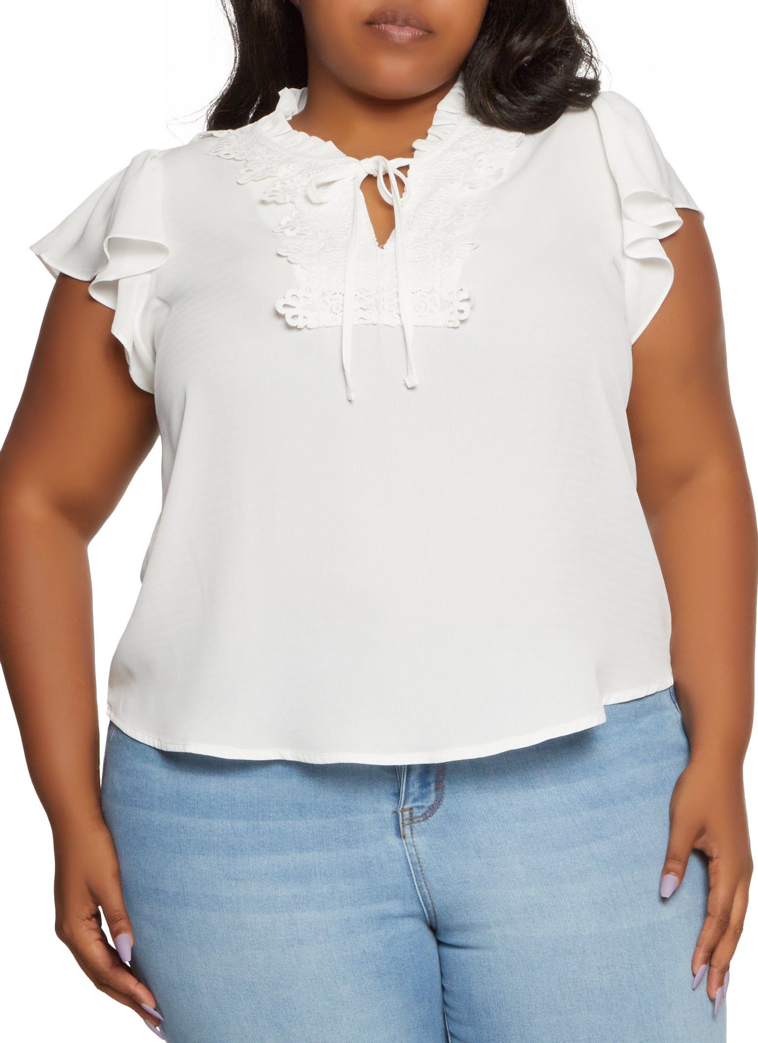 Plus Size Crochet Detail High Neck Blouse sold by Rainbow