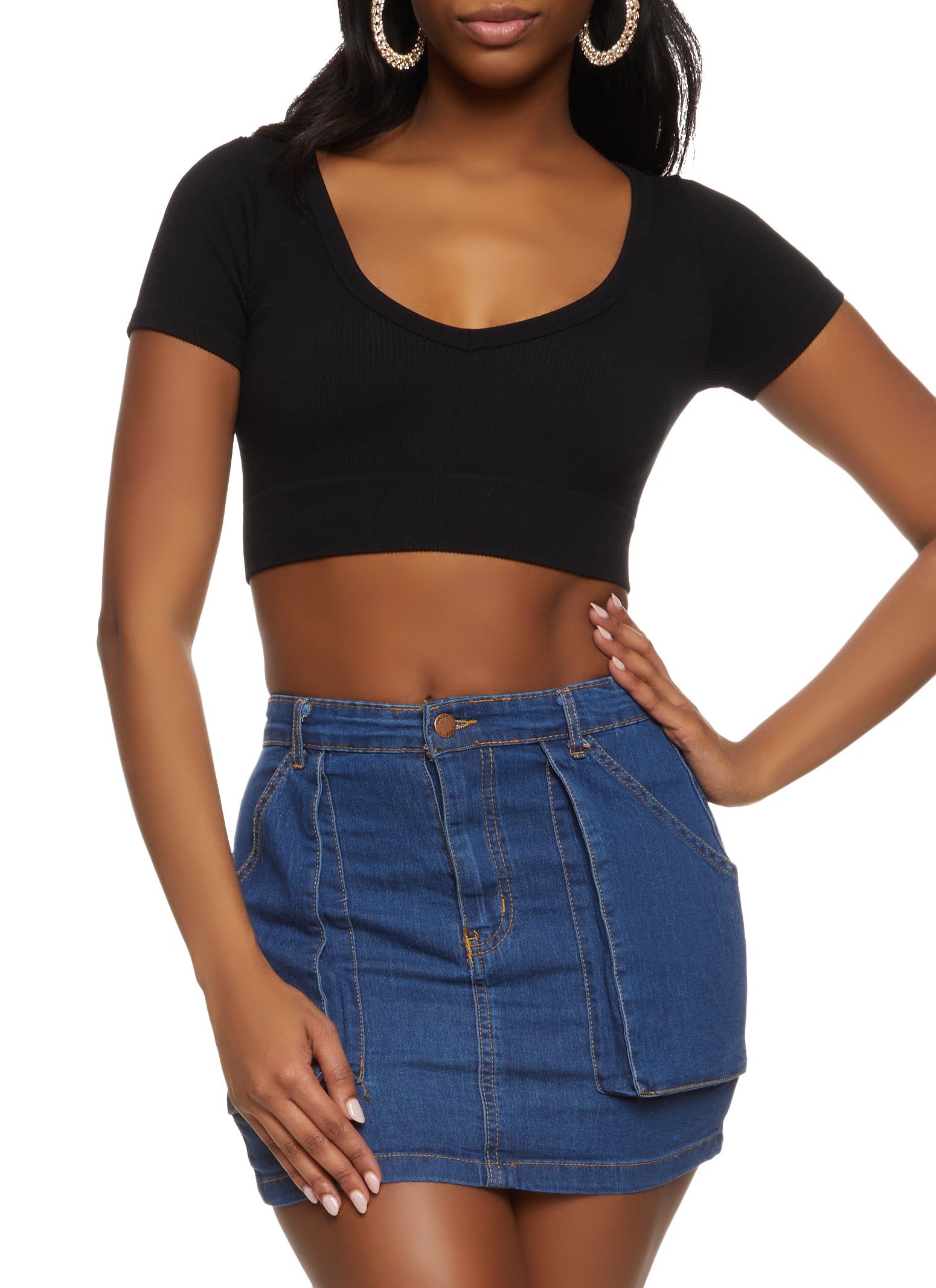 Seamless Ribbed V Neck Crop Top sold by Rainbow