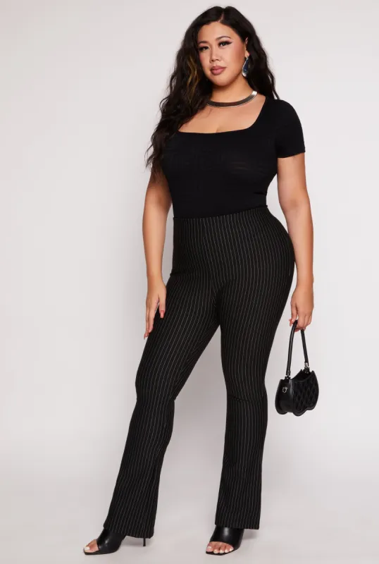 Plus Size Scuba Pinstripe High Waist Flare Pants sold by Rainbow