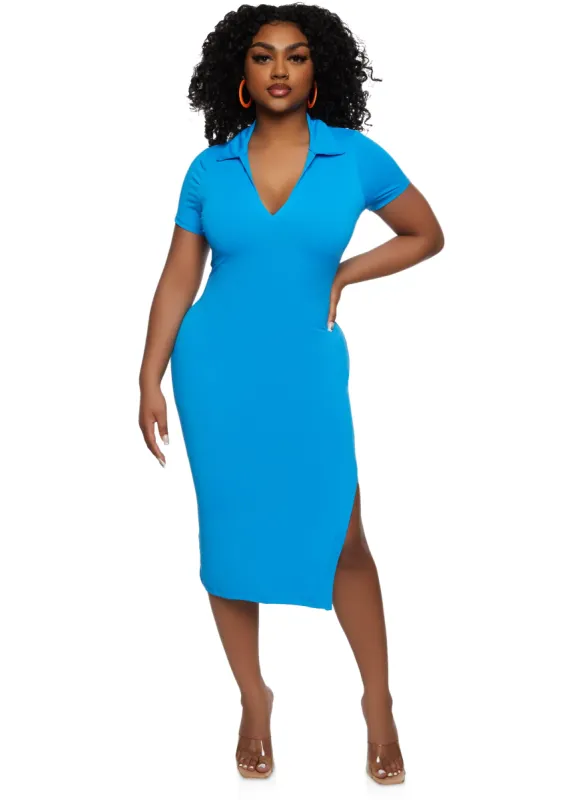 Haute Monde Collared Bodycon Midi Dress sold by Rainbow