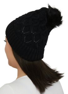 Textured Knit Faux Fur Lined Pom Pom Beanie sold by Rainbow