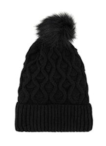 Textured Knit Faux Fur Lined Pom Pom Beanie sold by Rainbow