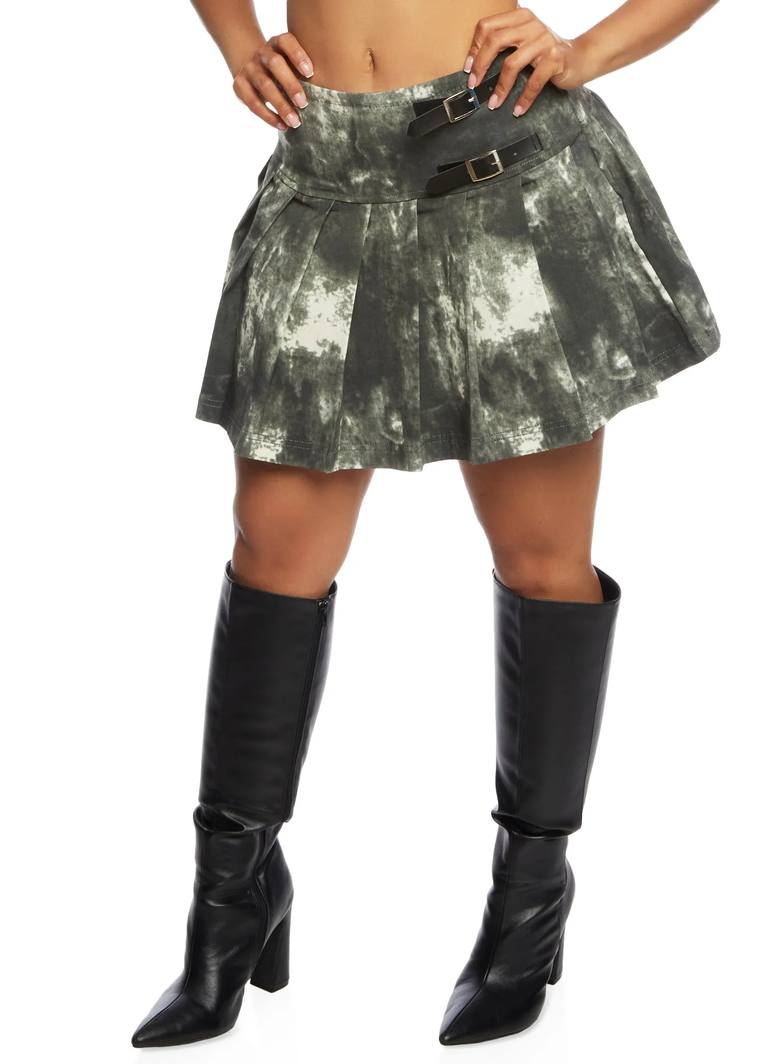 Printed Double Buckle Detail Pleated Skirt sold by Rainbow product image thumbnail 2