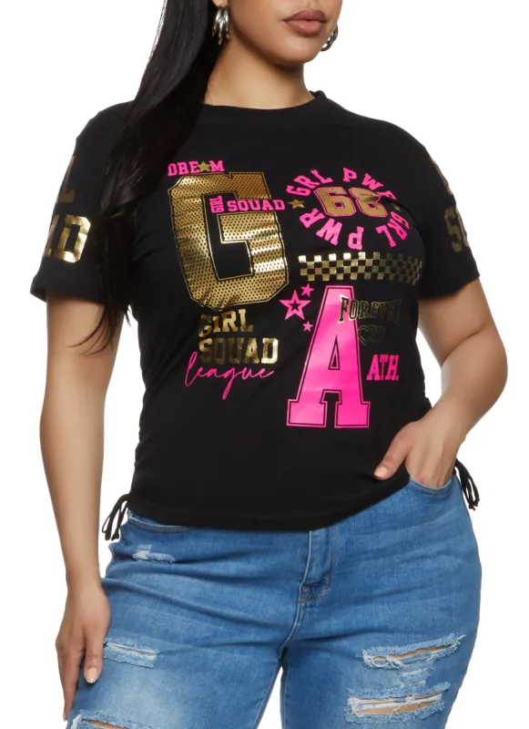 Plus Size Girl Squad Ruched Foil Screen Graphic Tee sold by Rainbow