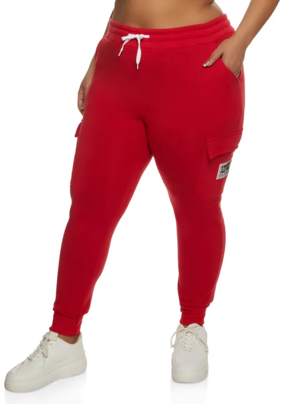 Plus Size Beyond Blessed Patch Cargo Drawstring Joggers sold by Rainbow