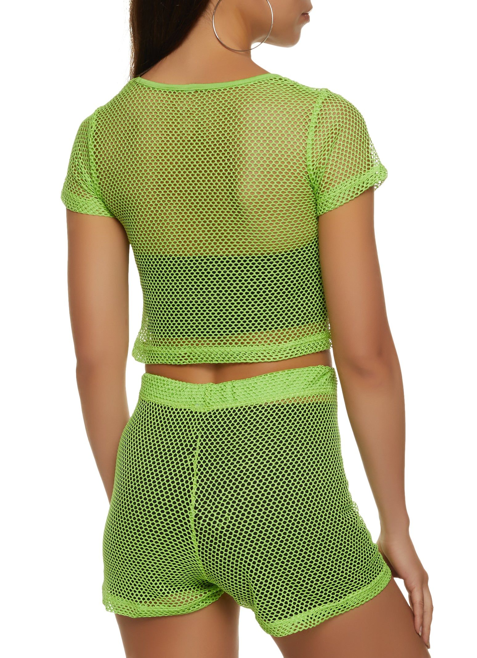 Fishnet Crew Neck Crop Top and Shorts sold by Rainbow product image thumbnail 2