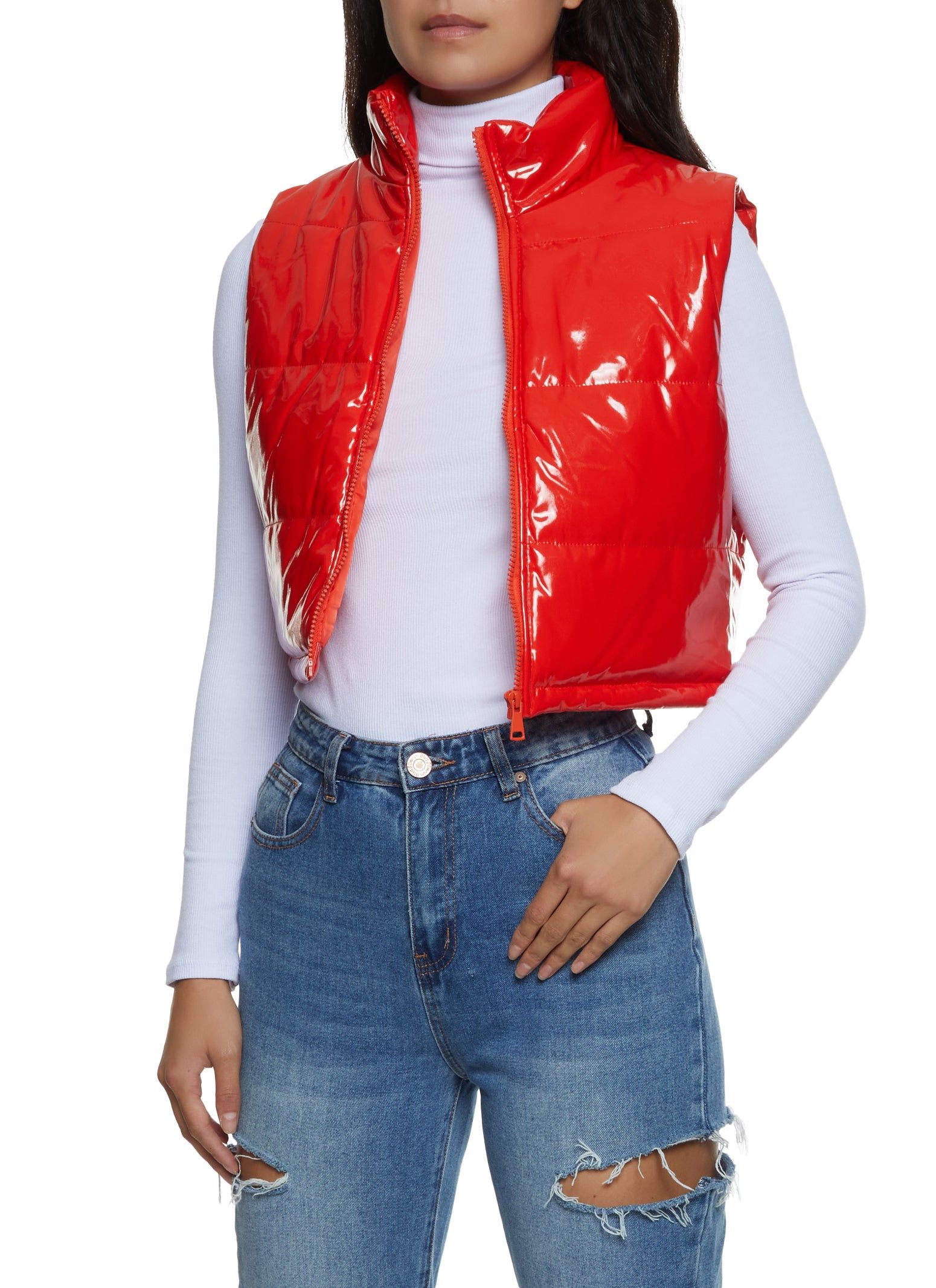 Faux Patent Leather Puffer Vest sold by Rainbow