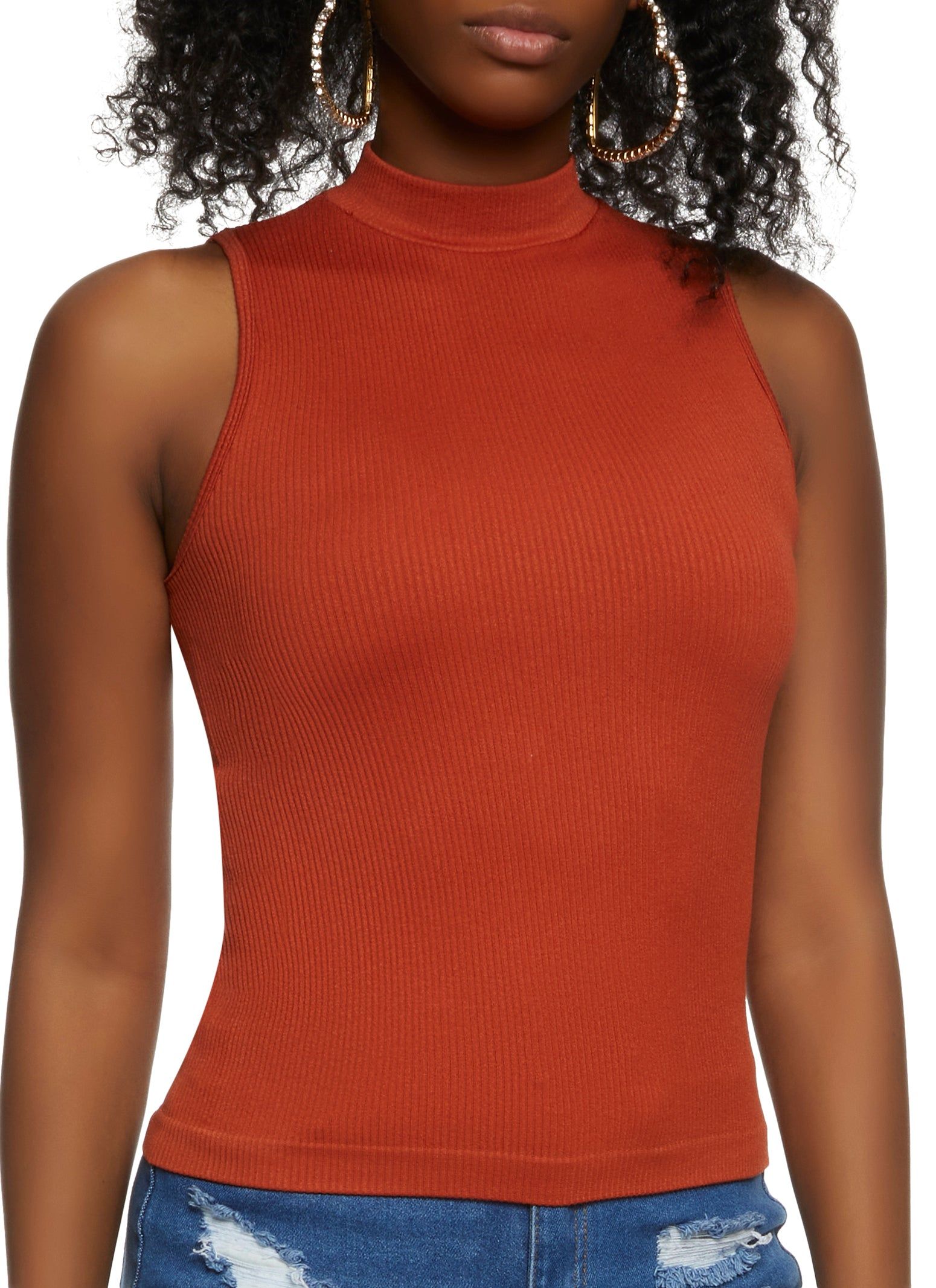 Seamless Ribbed Mock Neck Tank Top sold by Rainbow