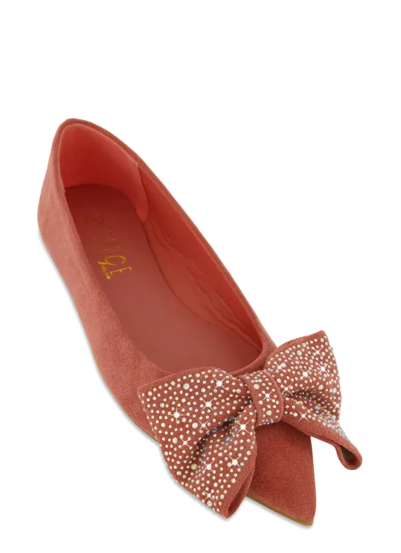 Rhinestone Studded Bow Pointed Toe Flats sold by Rainbow