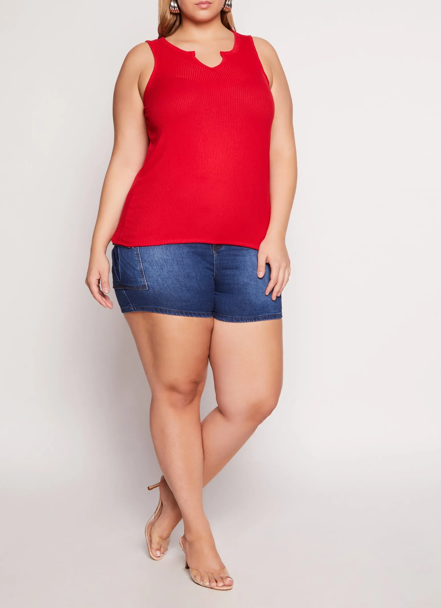 Plus Size Rib Knit Notch Neck Tank Top sold by Rainbow product image thumbnail 2